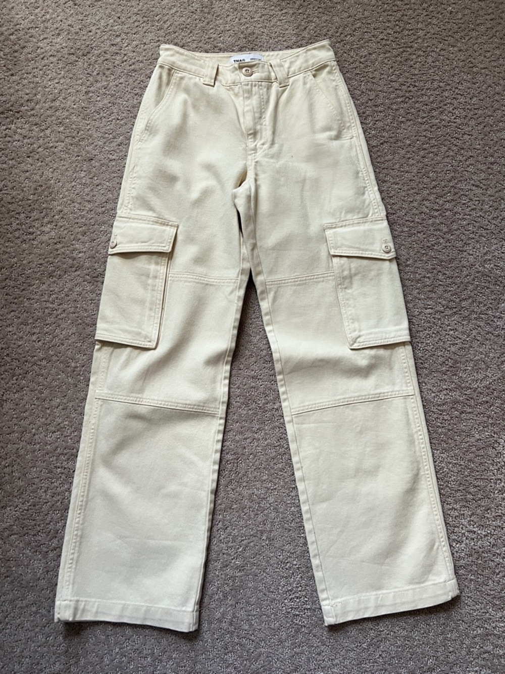 Aritzia TNA Cream Cargo Pants with Utility Pockets